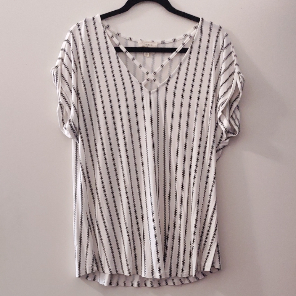 White and Gray Relaxed Cut Out Blouse